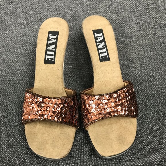 Womens JANTE Size 8 Brown Sequin Slides Heels 4" Platform Pole Dancing Clubwear - Picture 4 of 6